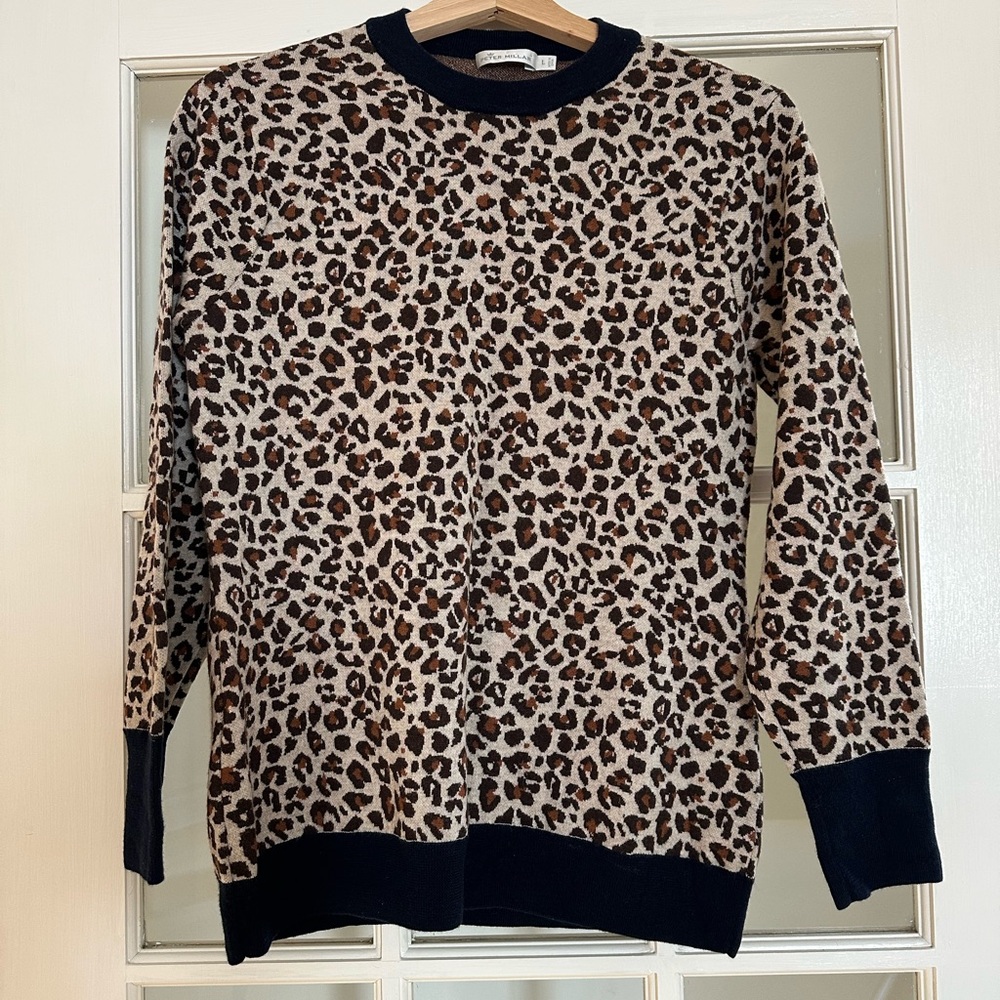 100% Merino Wool Peter Millar Leopard Print Sweater-Womens Label Size Large